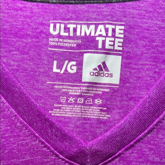 Adidas Woman’s Purple Short Sleeve Fitted Ultimate Tee V-Neck Size Large - Picture 4 of 6